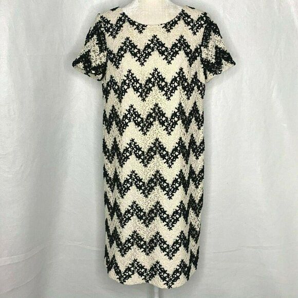 Talbots Crochet Lace Sheath Dress 10 Black Cream Chevron Lined Back Zipper New - Picture 4 of 7